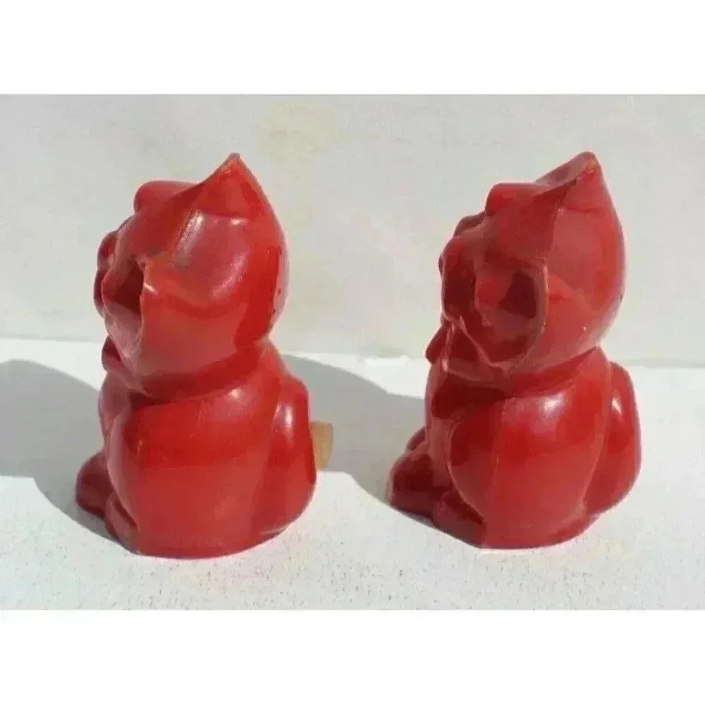 Vintage 1950's Cat Salt & Pepper Shakers Set Kitten Collectible Red Plastic